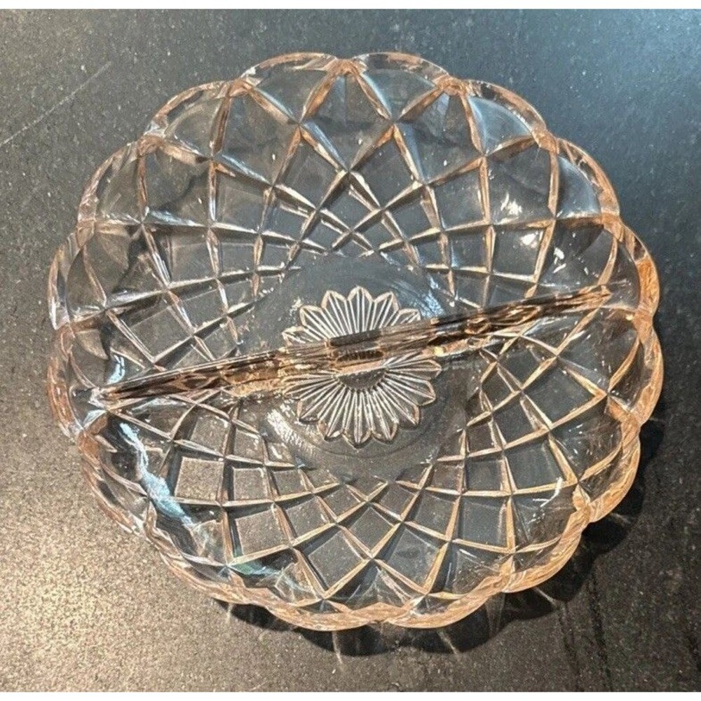 Vintage Pink Depression Glass HAZEL ATLAS Divided Relish Candy Nut Dish 6.5”